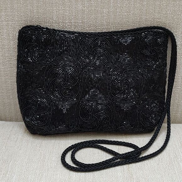 Andre Cellini Black Beaded Special Occasion Shoulder Bag Vintage - Picture 1 of 12